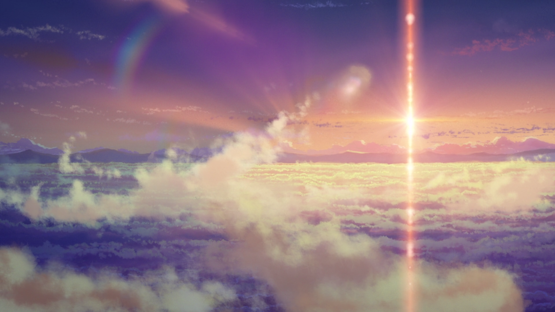 Kimi no Na Wa anime art with rainbow and sunbeams HD Wallpaper