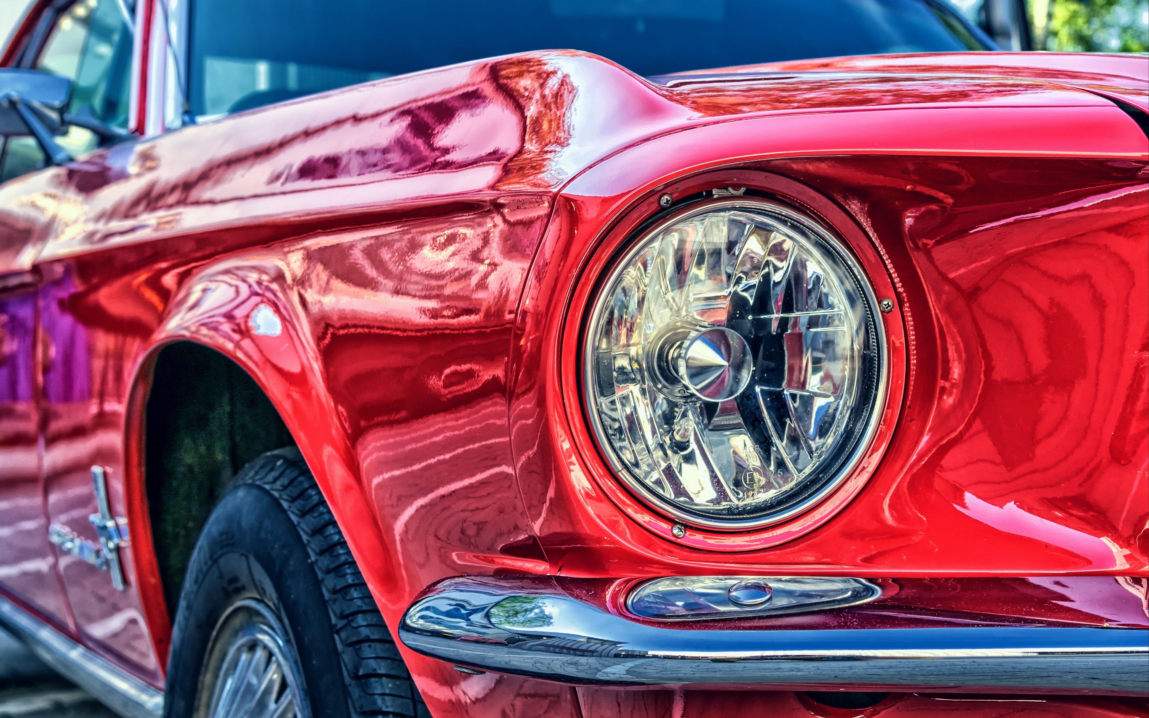 4K Red Ford Mustang Headlight HD Wallpaper