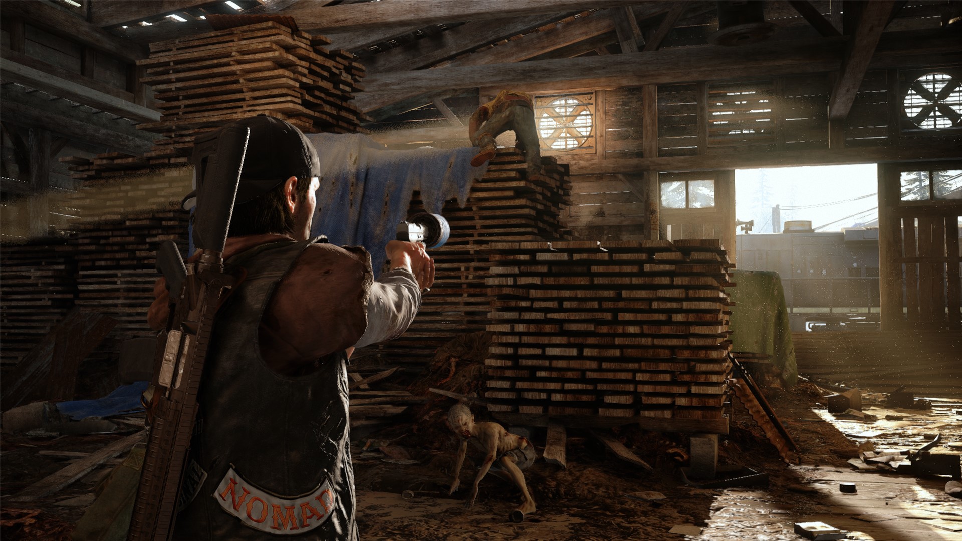 Man with gun in warehouse in Days Gone HD Wallpaper
