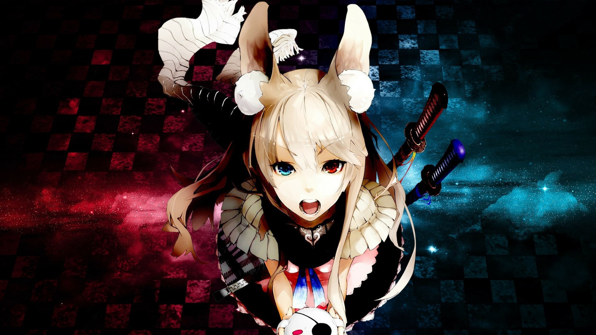 Anime girl with animal ears and swords HD Wallpaper