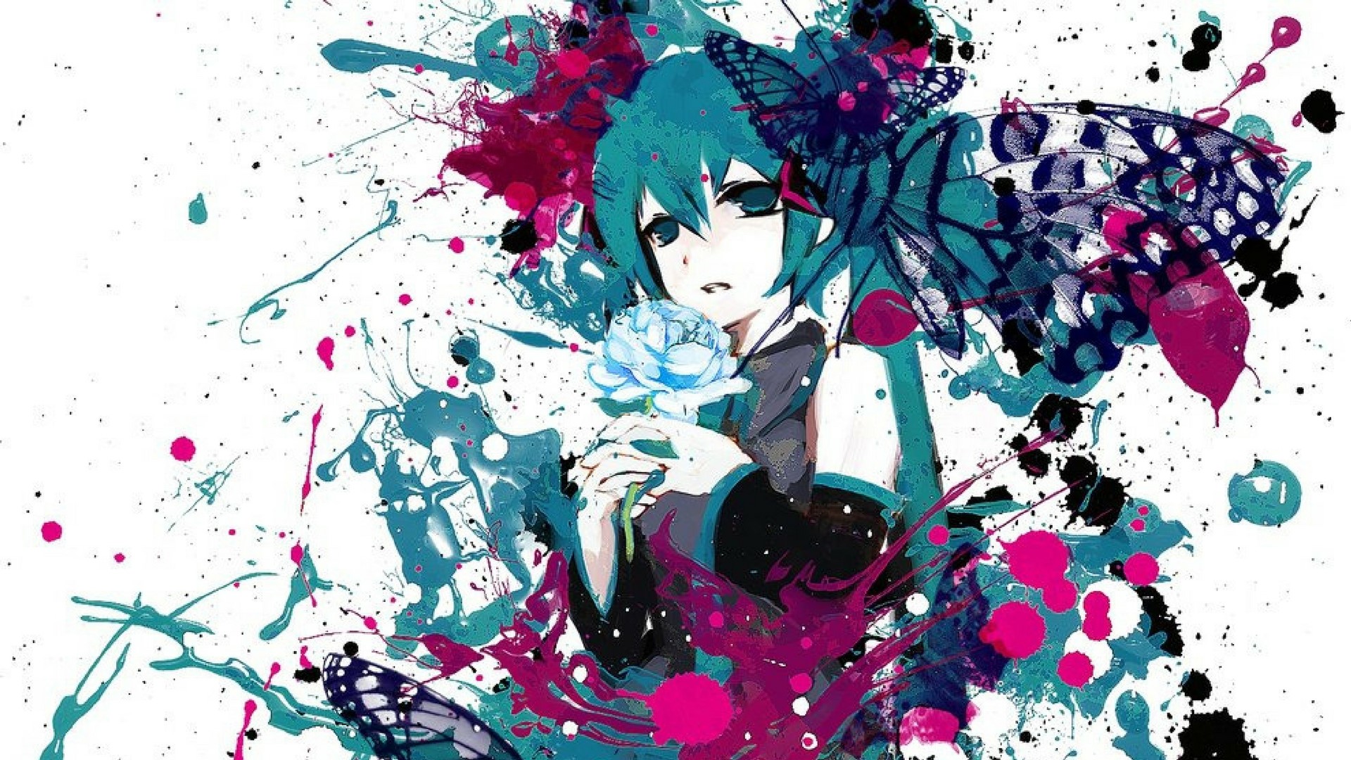 Hatsune Miku with Butterflies and Flower HD Wallpaper