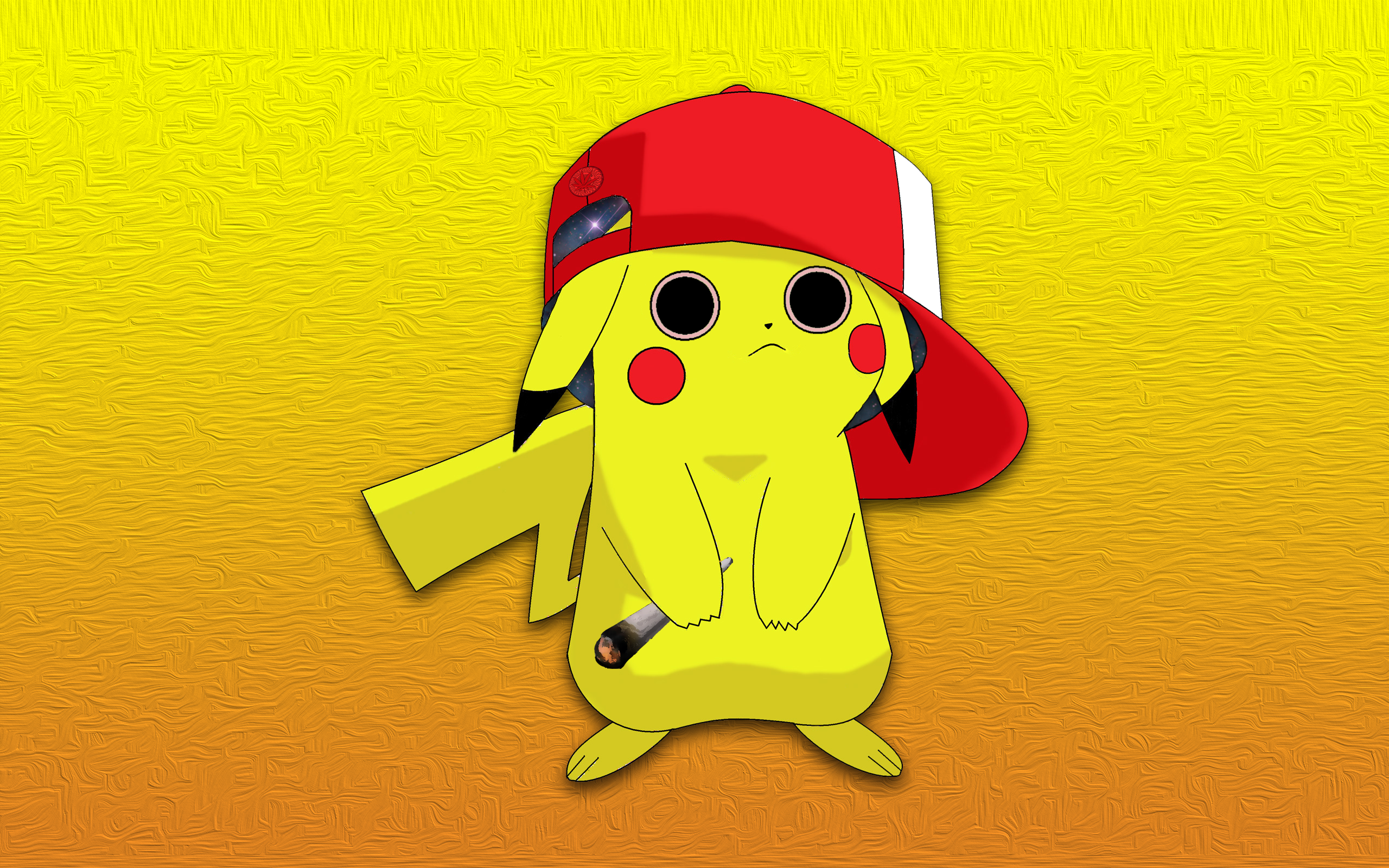 Pikachu from Pokémon wearing a red cap and holding a joint HD Wallpaper