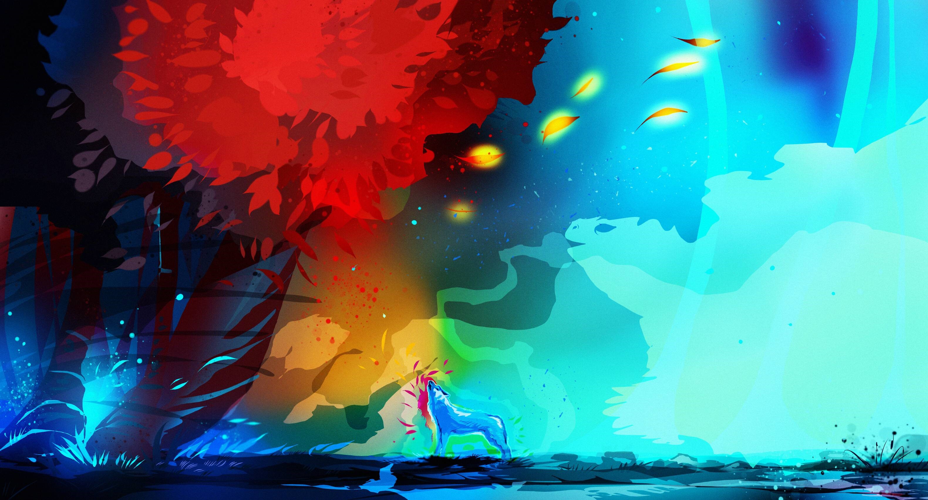 Psychedelic fantasy art with a wolf HD Wallpaper