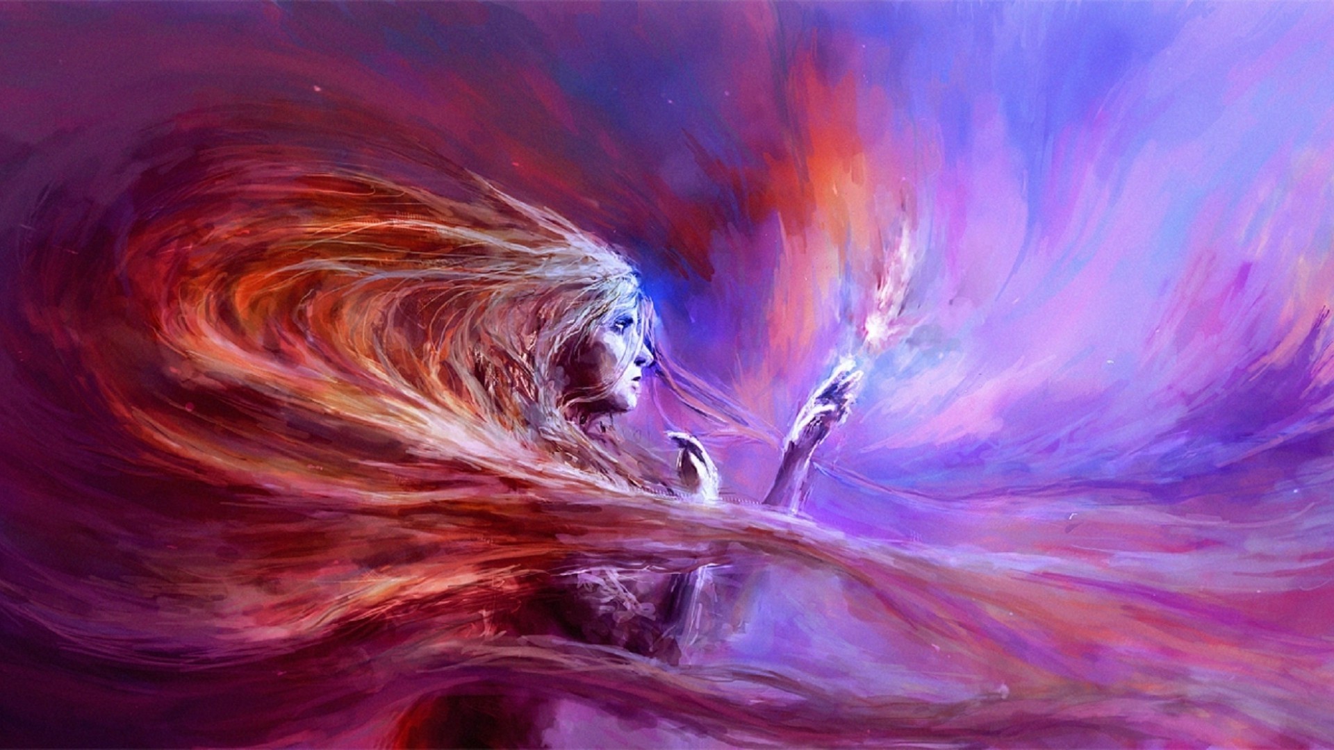 Psychedelic Fantasy Art of a Woman with Flowing Hair HD Wallpaper