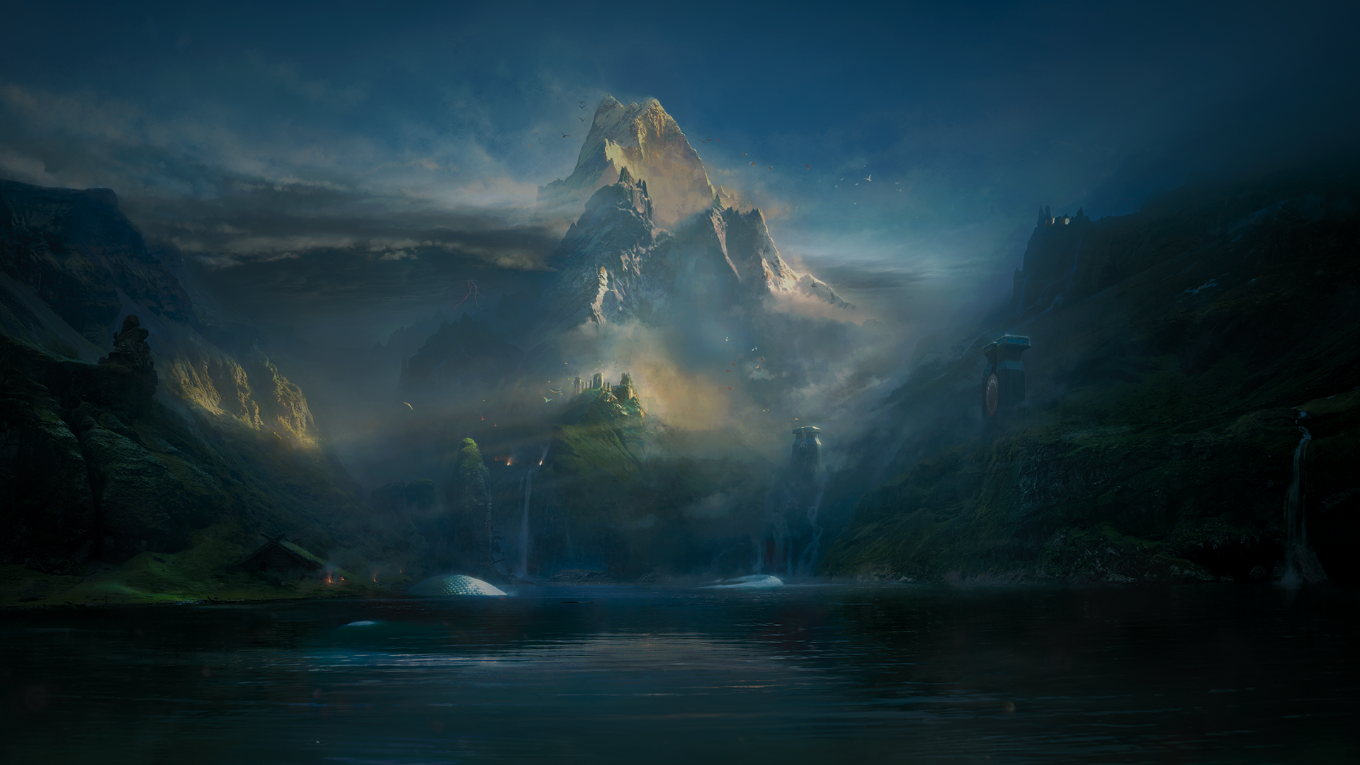 God of War (2018) landscape with mountains and lake HD Wallpaper