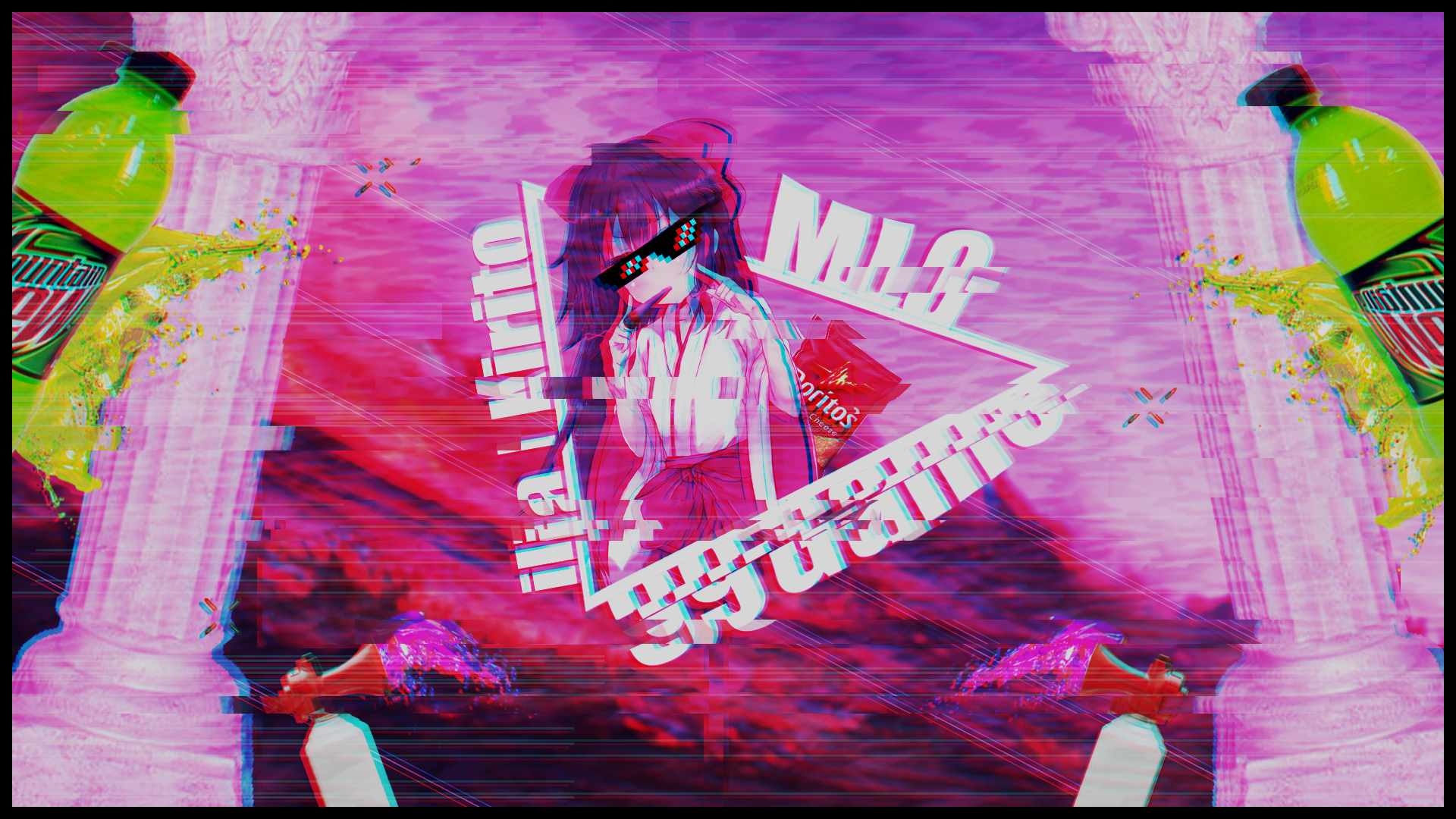 Anime girl with Doritos and Mountain Dew, glitch art HD Wallpaper