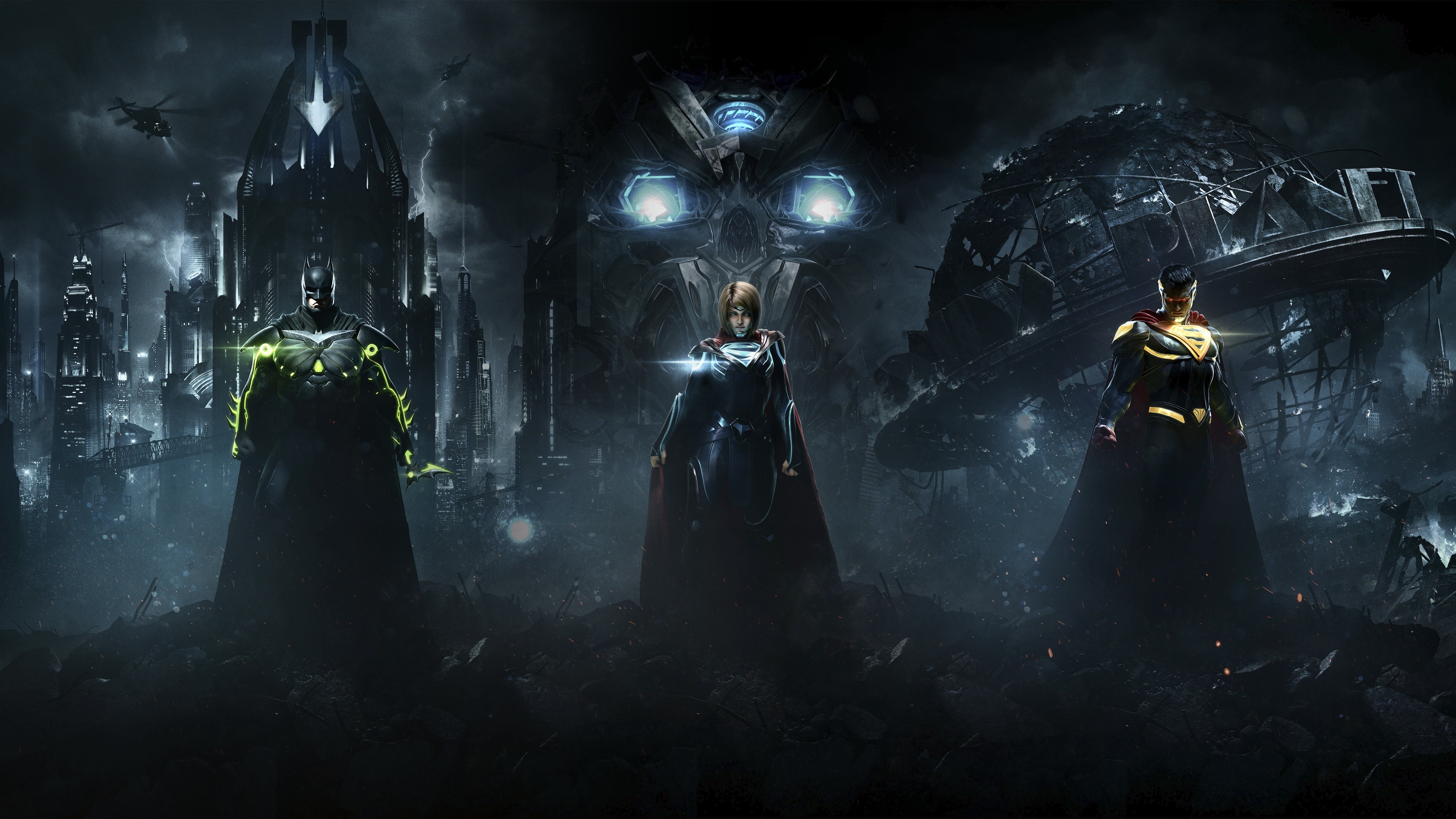 Batman, Supergirl, and Superman from Injustice 2 HD Wallpaper