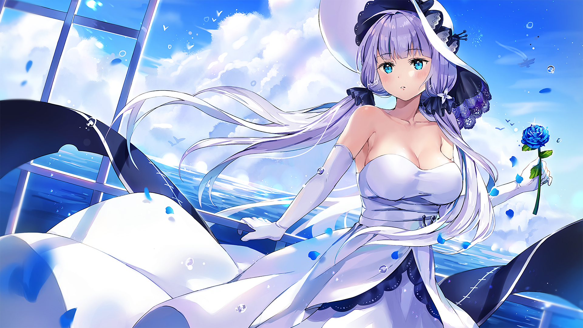 Illustrious from Azur Lane in a white dress HD Wallpaper