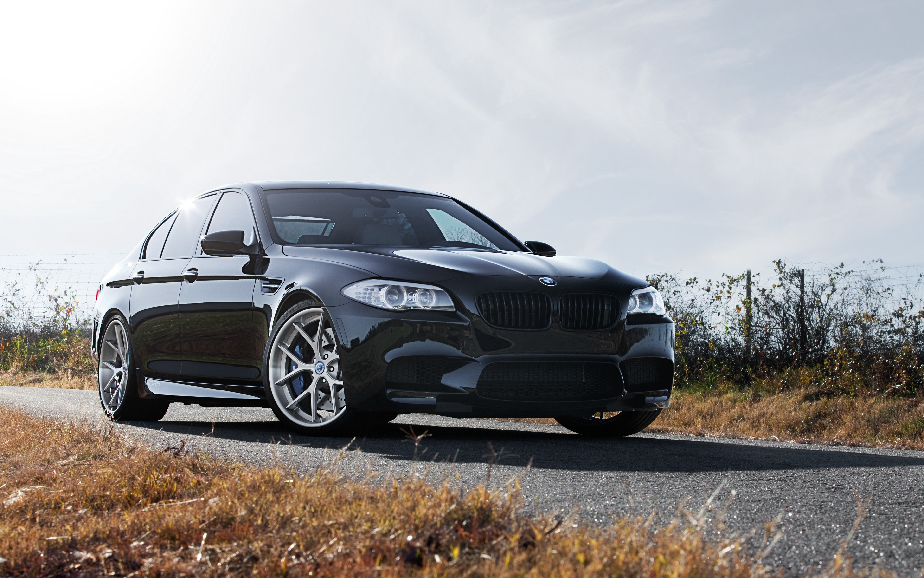 4K Black BMW F10 M5 Front Angle View HD Wallpaper
