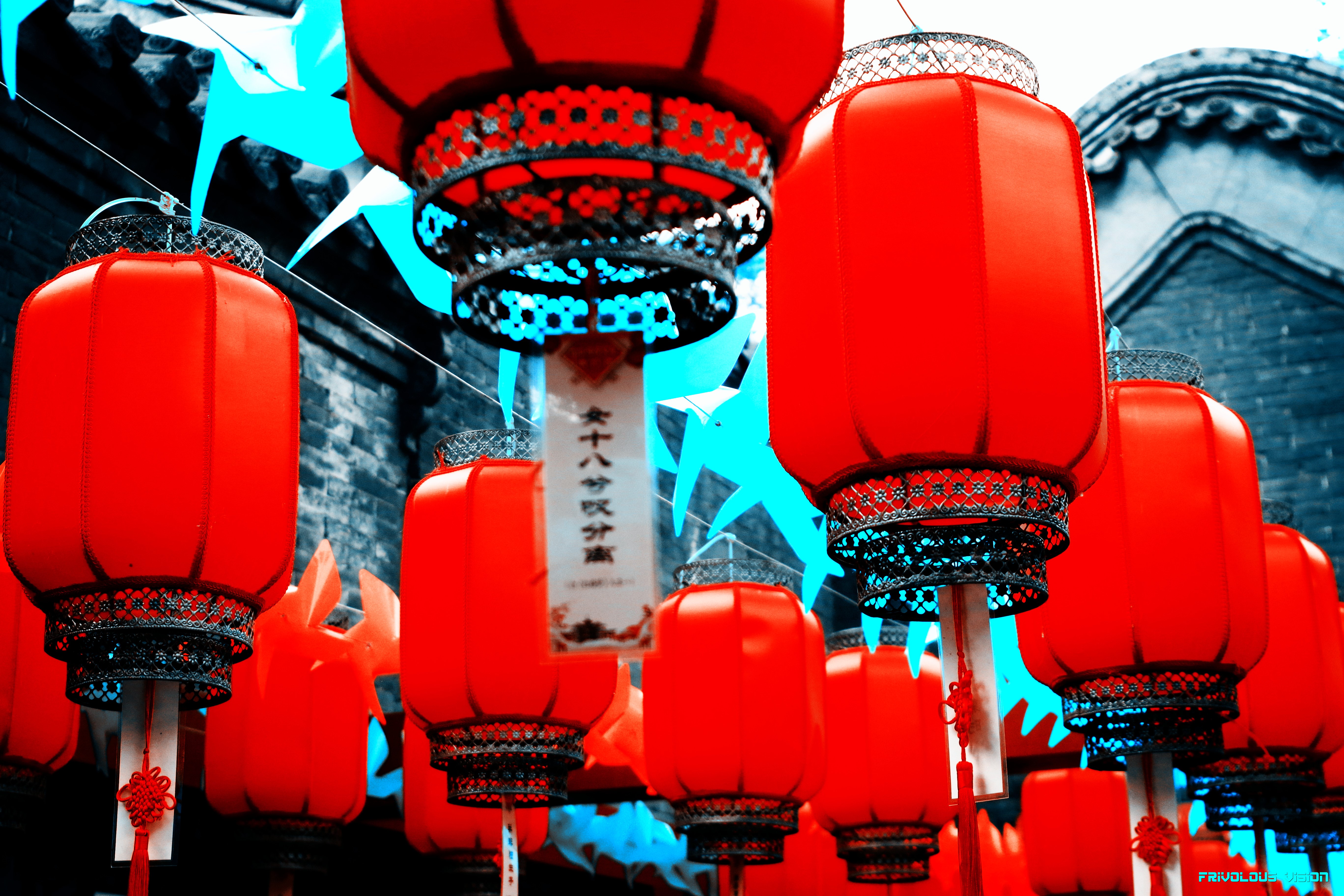 Red lanterns in Asia HD Wallpaper