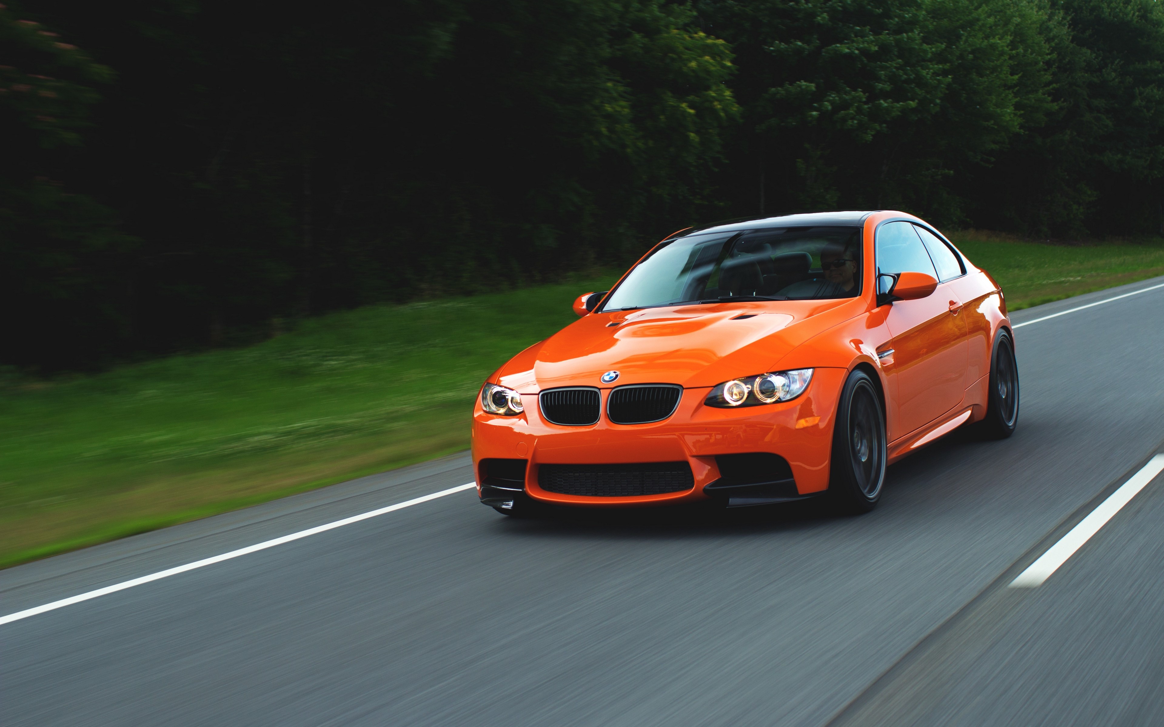 Orange BMW E92 M3 Coupe on a Road HD Wallpaper