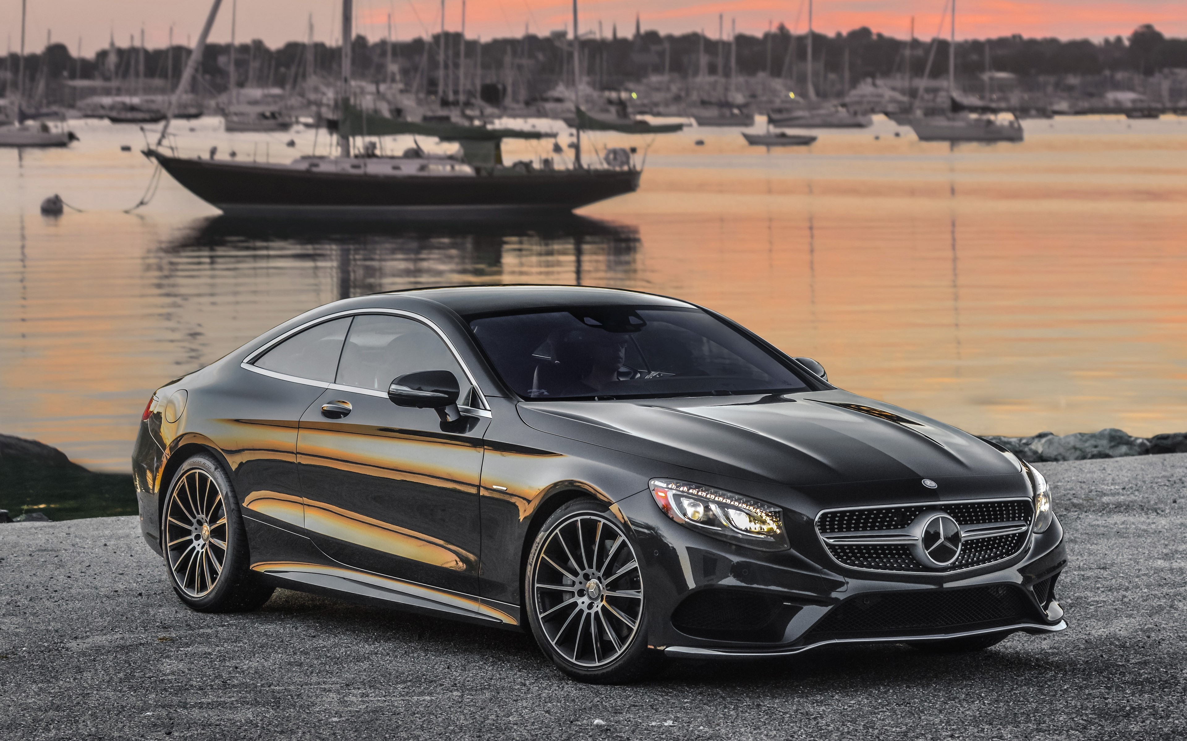 4K Mercedes Benz S-Class Coupe on a waterfront HD Wallpaper