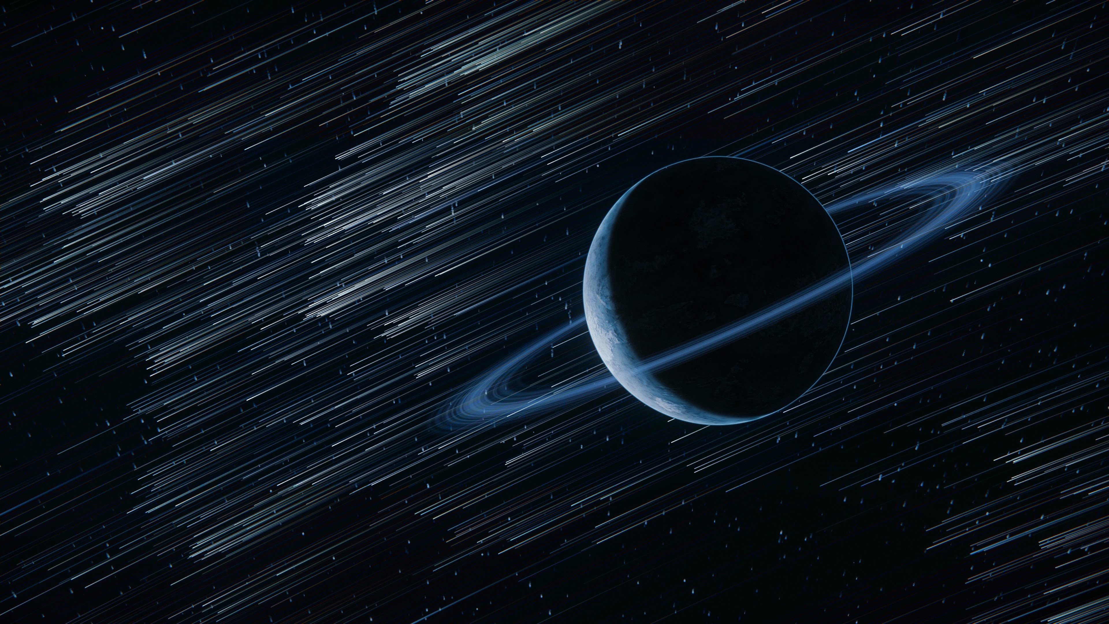 4K space art of a planet with rings HD Wallpaper