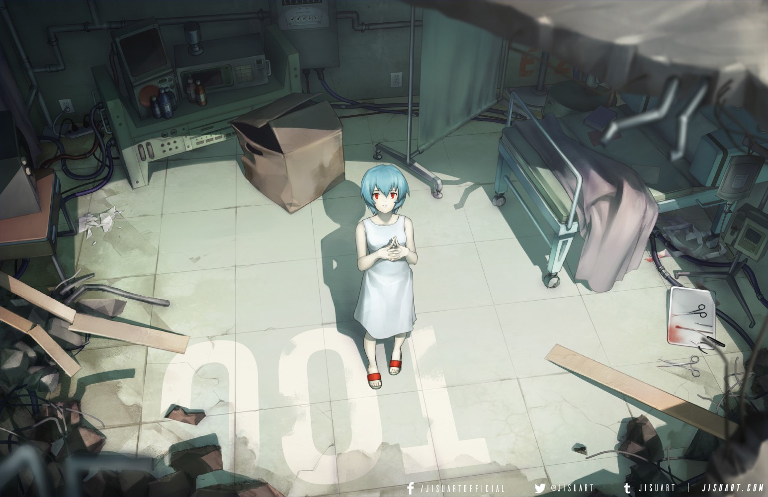 Ayanami Rei from Neon Genesis Evangelion in a damaged room HD Wallpaper