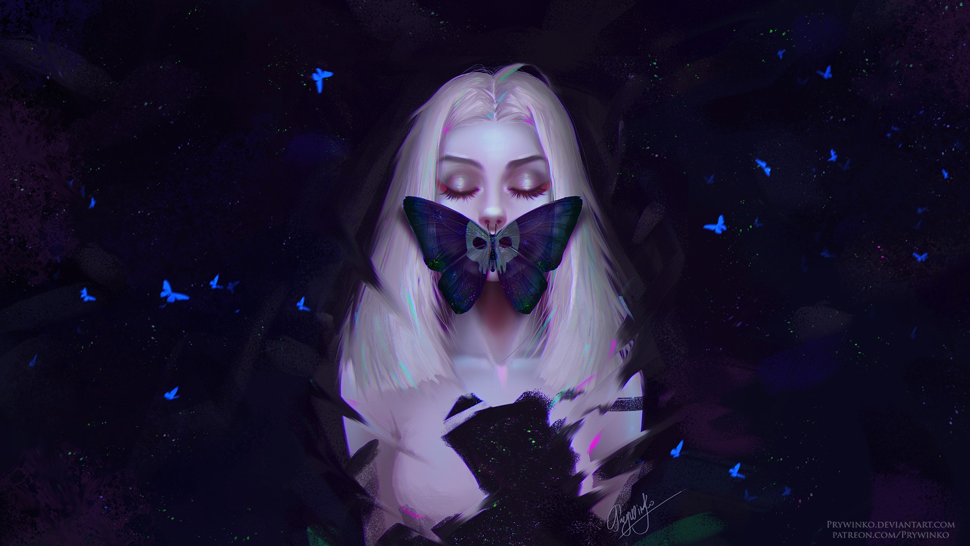 Fantasy girl with butterfly covering her mouth HD Wallpaper