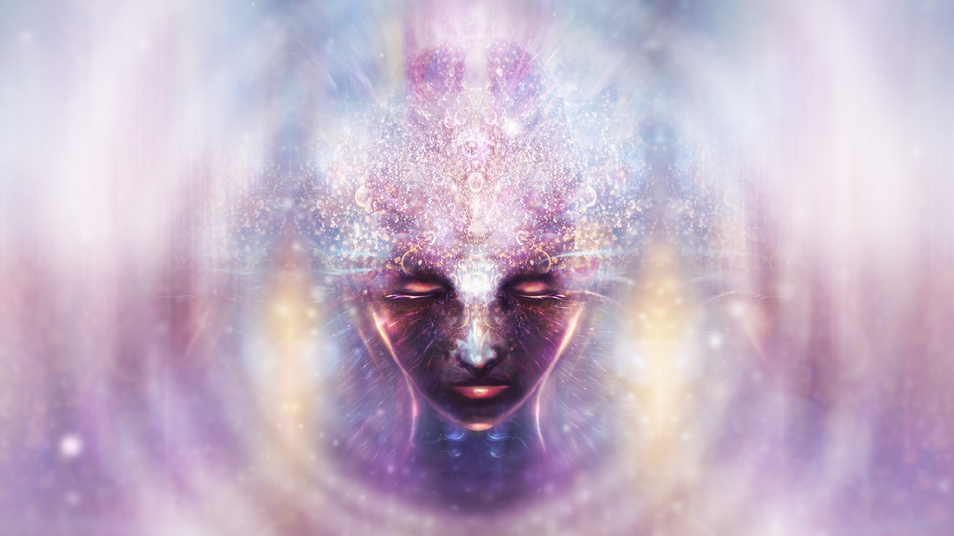 Psychedelic digital art of a glowing face HD Wallpaper