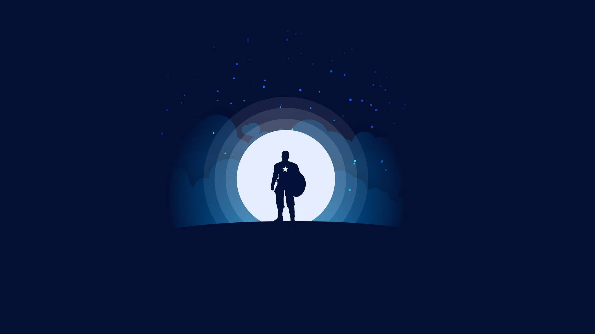 Captain America Silhouette with Moon and Stars HD Wallpaper