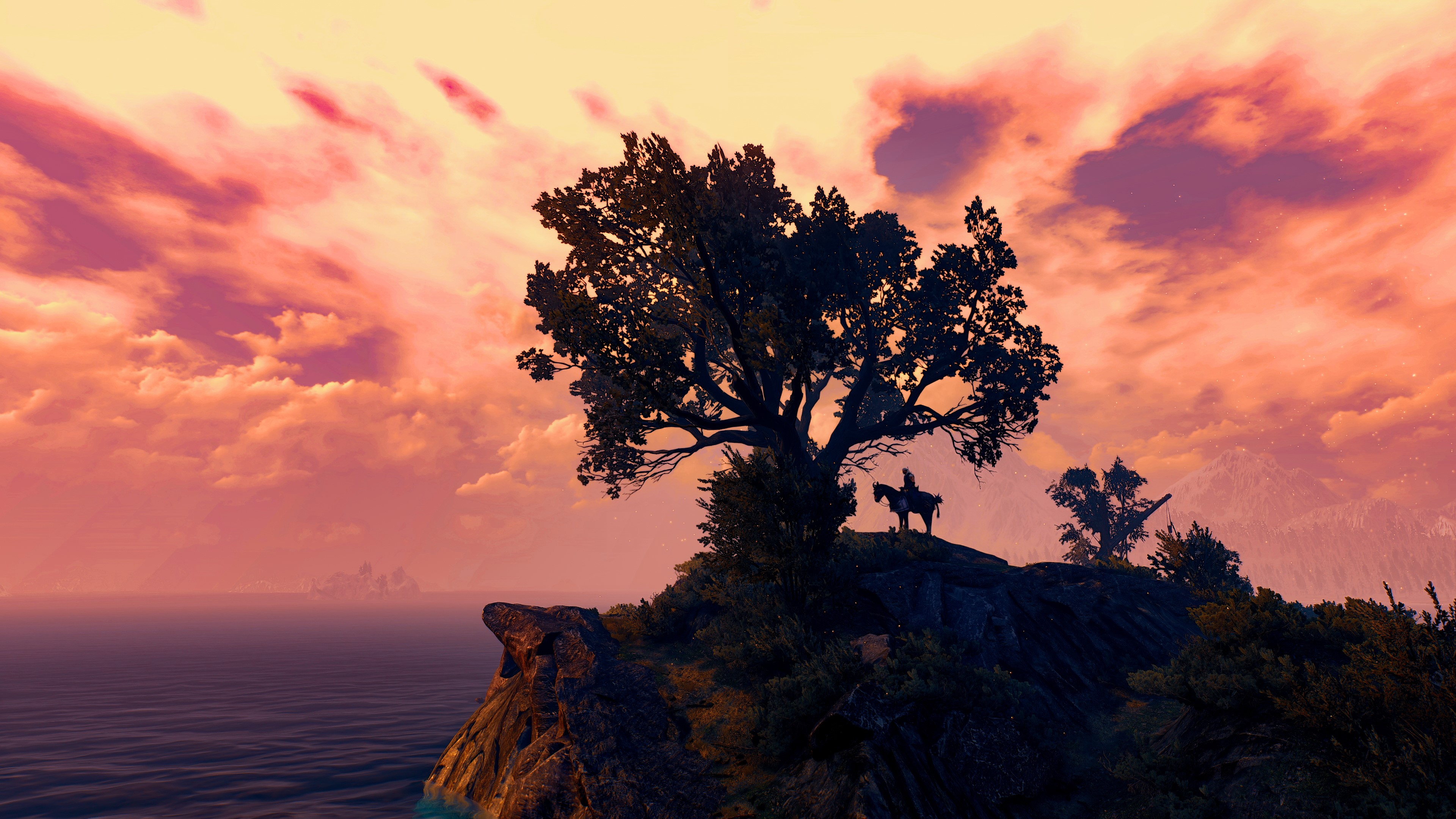 Geralt from The Witcher 3: Wild Hunt on a cliff at sunset HD Wallpaper