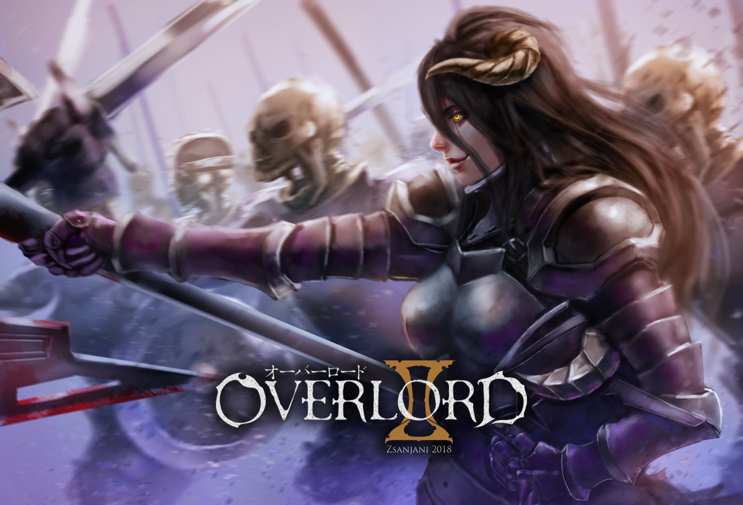 Albedo from Overlord fighting skeletons HD Wallpaper