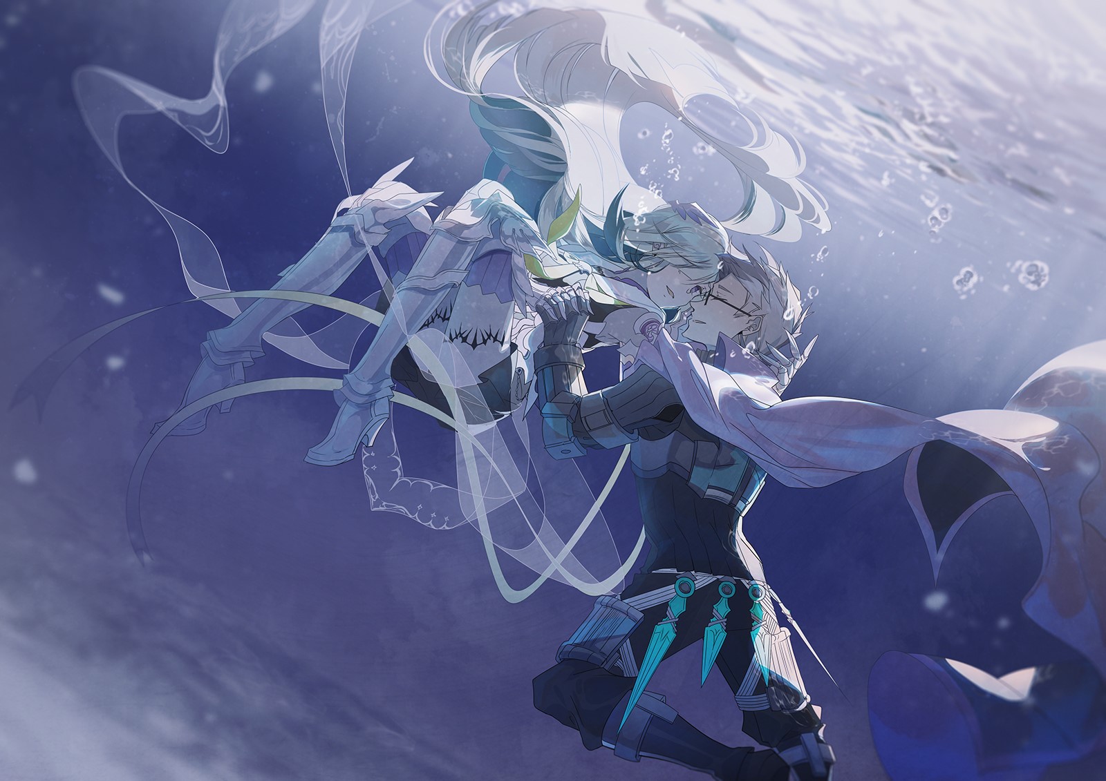 Anime couple underwater HD Wallpaper
