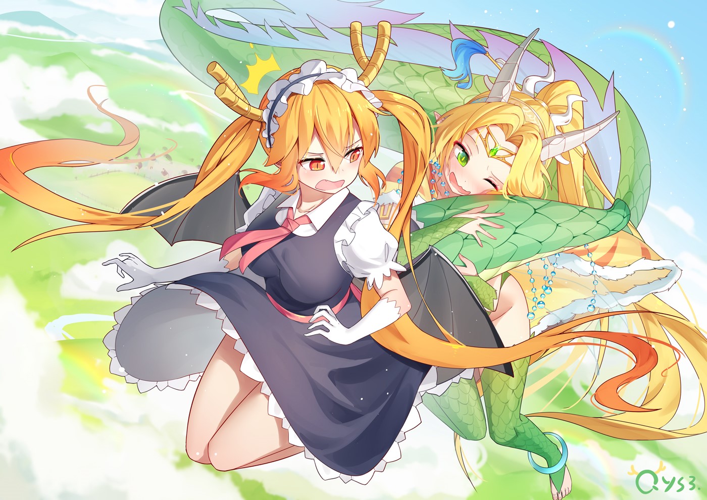 Tohru and Elma from Kobayashi-san Chi no Maid Dragon HD Wallpaper