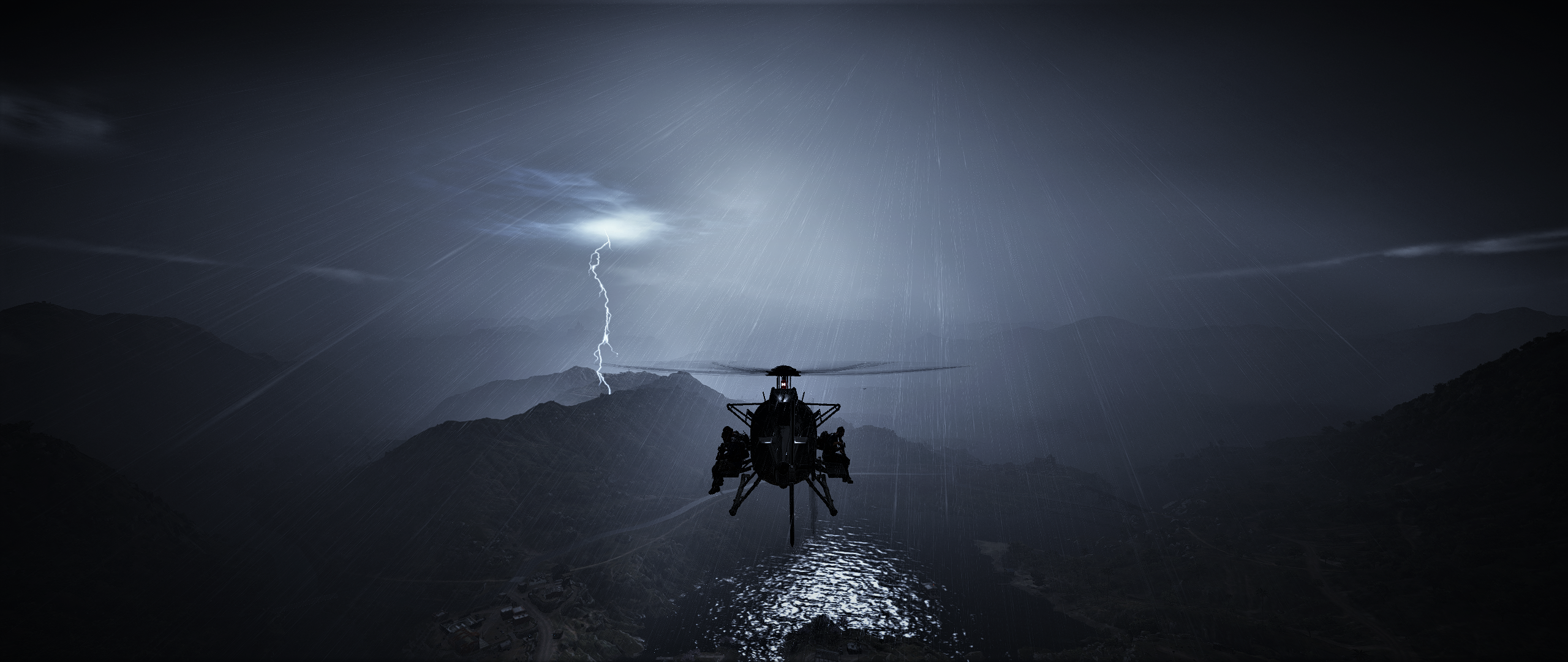 Helicopter flying through lightning storm in Tom Clancy's Ghost Recon: Wildlands HD Wallpaper
