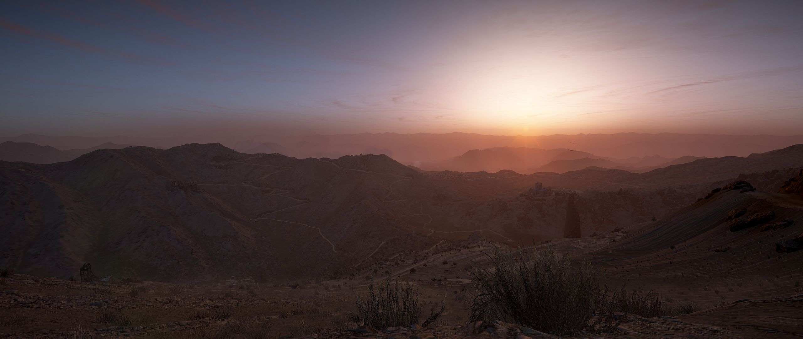 Sunset over mountainous terrain in Tom Clancy's Ghost Recon: Wildlands HD Wallpaper