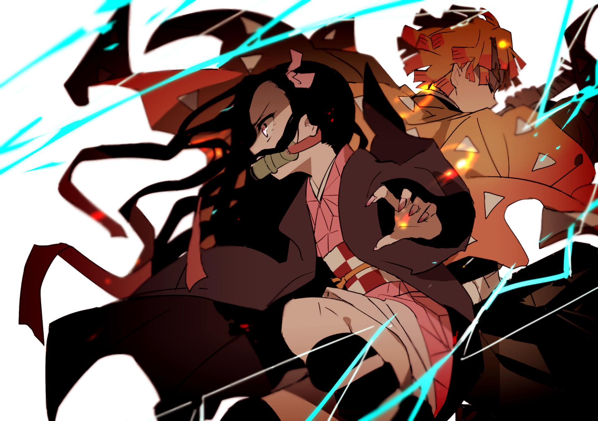 Zenitsu Agatsuma and Nezuko Kamado from Kimetsu no Yaiba HD Wallpaper