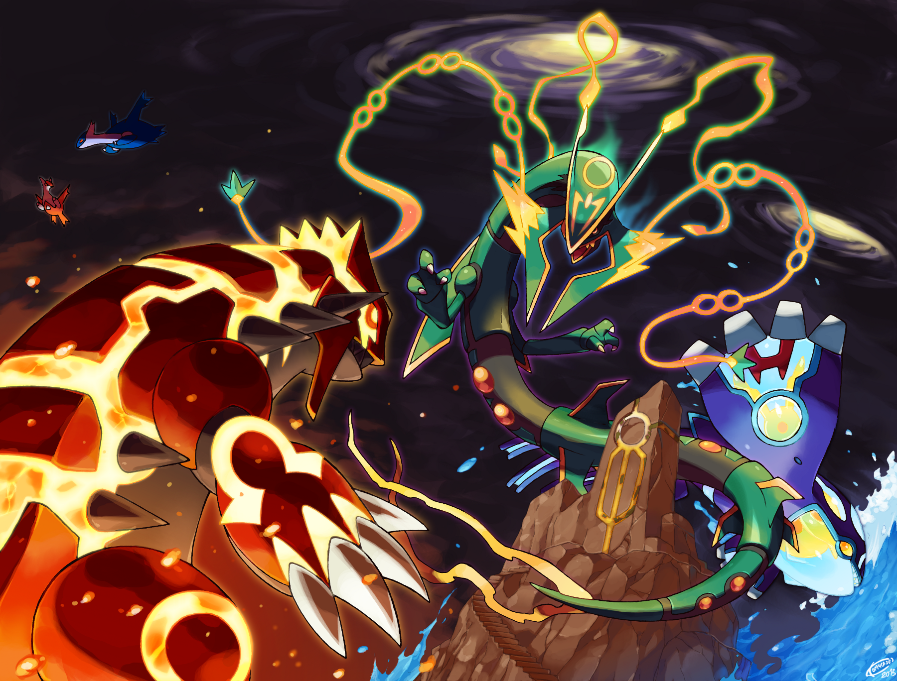 Groudon, Kyogre, and Rayquaza from Pokémon HD Wallpaper