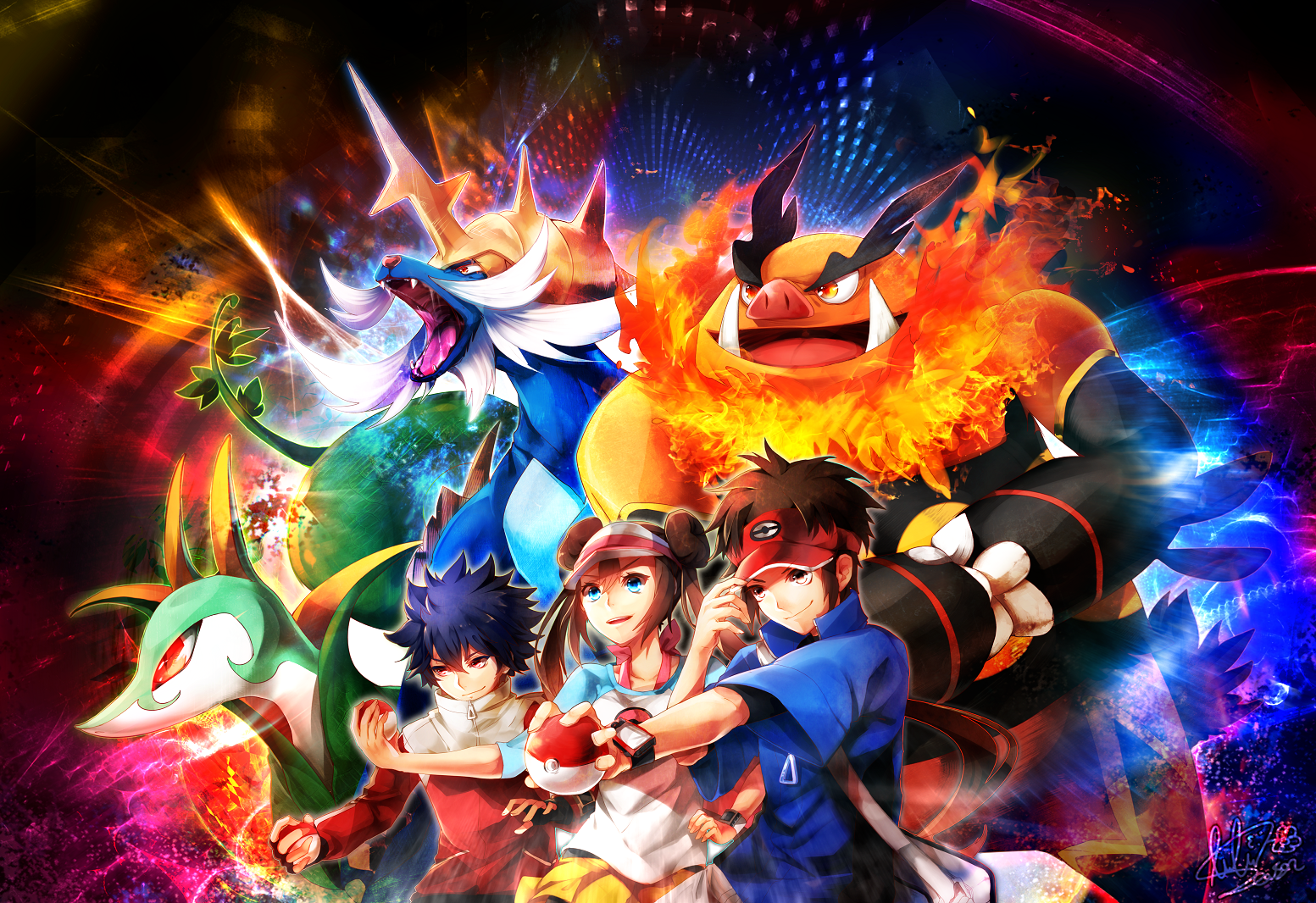 Pokémon Trainers and Legendary Pokémon HD Wallpaper