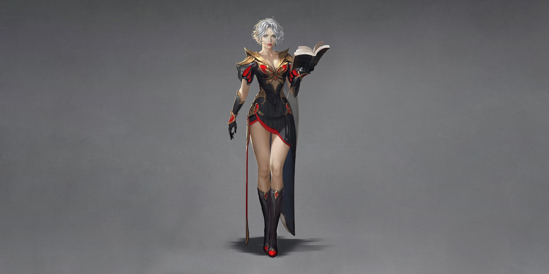 Fantasy woman with white hair holding a book HD Wallpaper